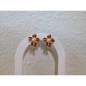 Vintage Avon Gold Tone Faux Pearl Ribbon Bow Stud Earrings